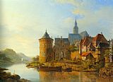 Cornelis Springer Famous Paintings - A View of a Town along the Rhine
